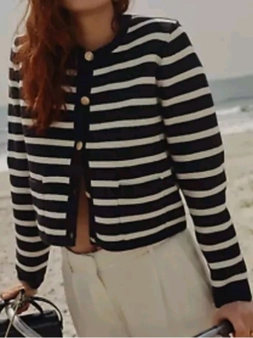J. Crew Emilie Sweater Lady Jacket in Black Ivory Stripe